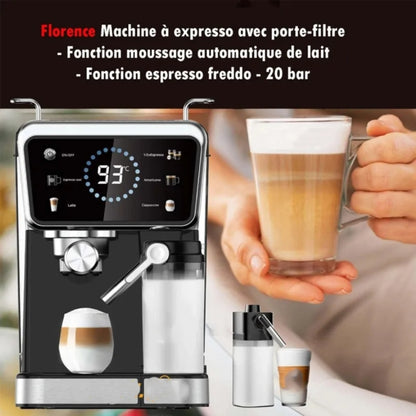 Machine à Café Expresso Florence 5 en 1 HK429 – 1350W, 20 Bars, Latte & Cappuccino
