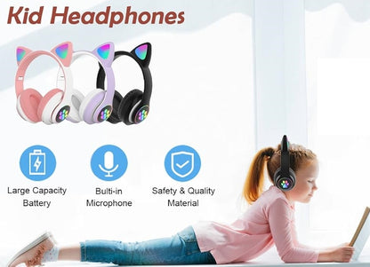 Casque Bluetooth avec oreilles de chat lumineuses RGB - Noir