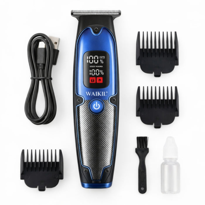 WAIKIL WL-657 Tondeuse Professionnelle Sans Fil Rechargeable – Écran display 6000-7000 RPM , T Blade-bleu